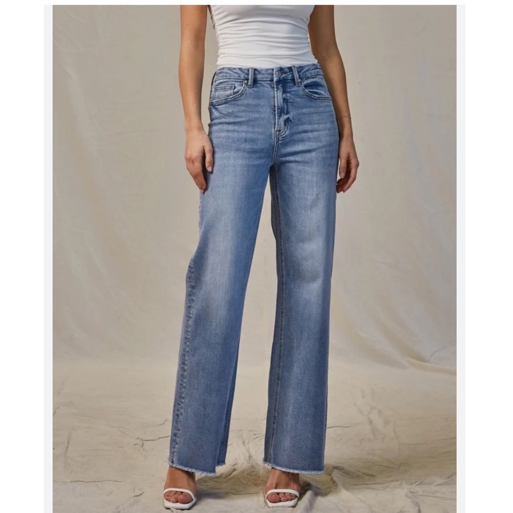 Mica Denim Light Wash High Rise Wide Leg Raw Hem Jeans Size‎ 25 MDP-W3160
